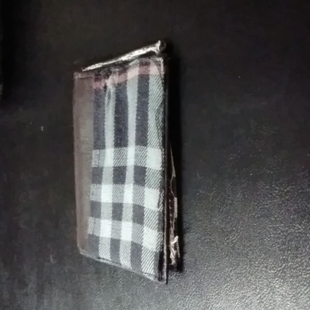 Men's wallet, leather. Burberry fabric. Brown.